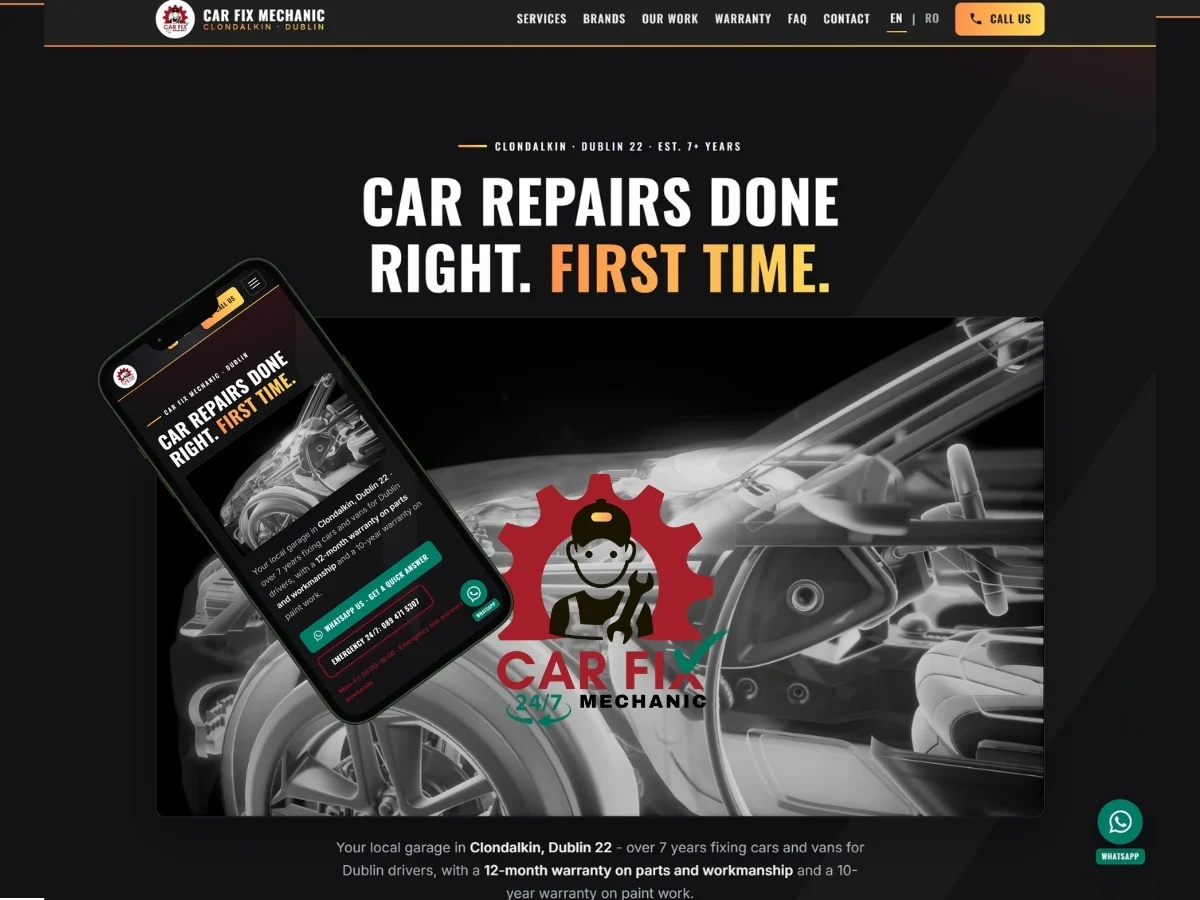 Car Fix Mechanic website by GOAT BOLD, home page on desktop and phone
