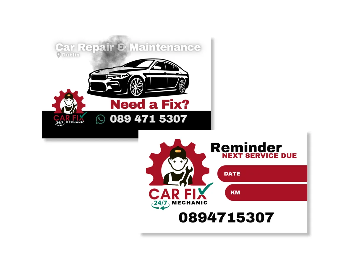 Car Fix Mechanic business card and service reminder card