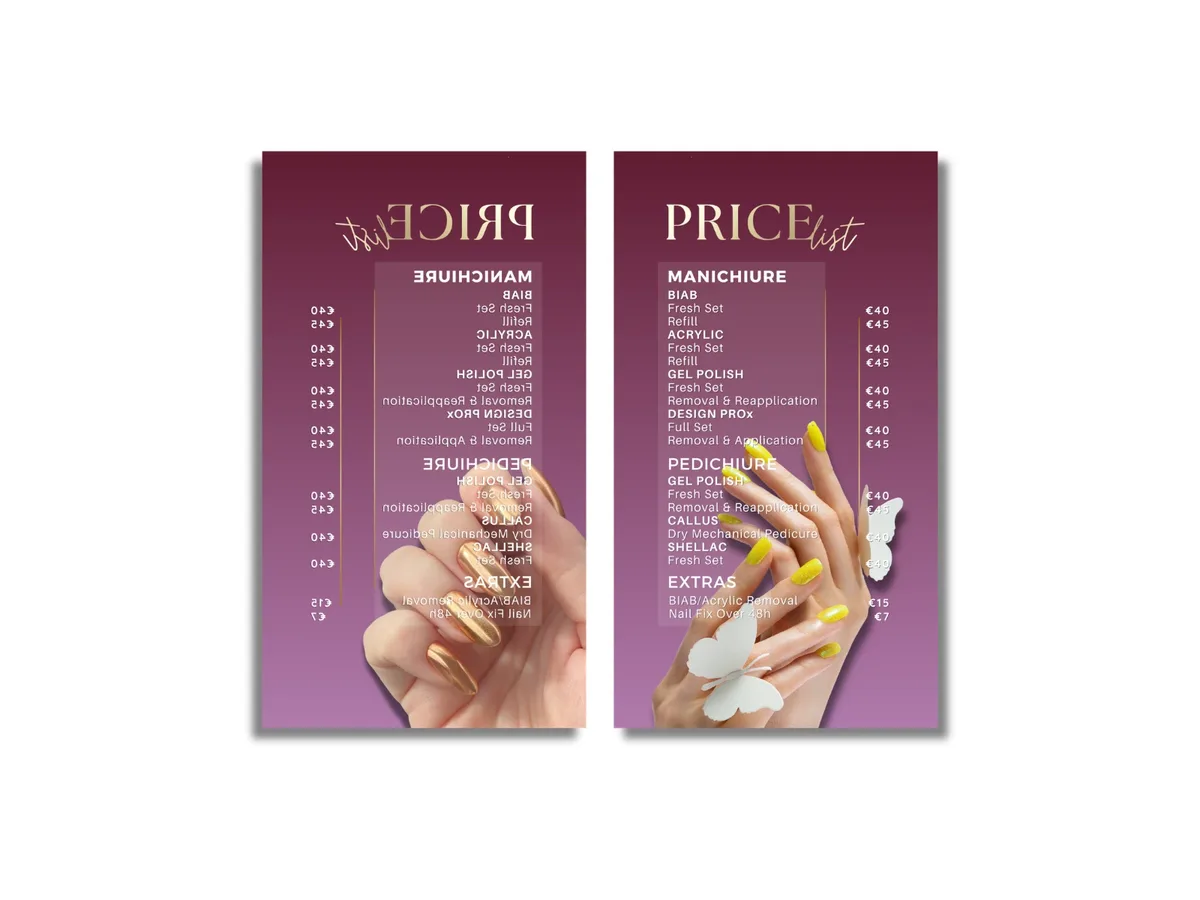 Nail salon price list, concept design
