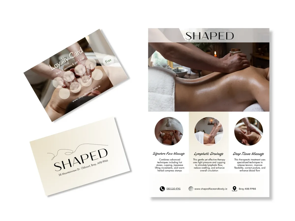 Shaped Face and Body loyalty card, business card and flyer